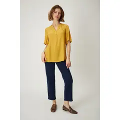 MA GRIFFE - Blusa Manga Corta Mostaza Mujer Magriffe
