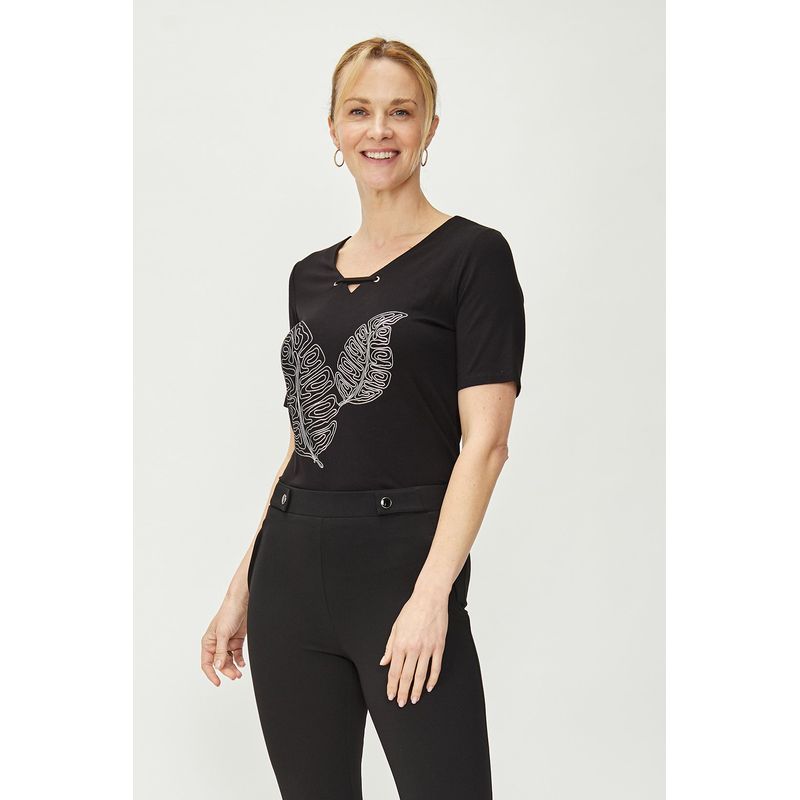 MA GRIFFE - Polera Manga Corta Negro Mujer Magriffe