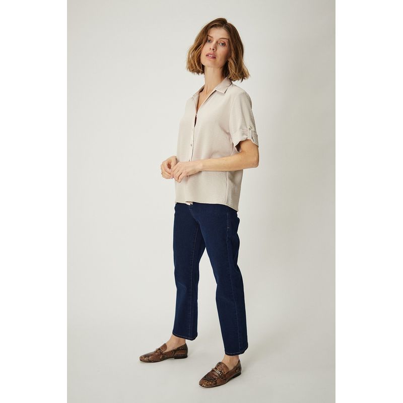 MA GRIFFE - Blusa Manga Corta Beige Mujer Magriffe