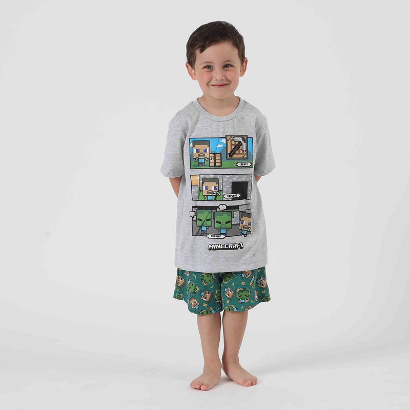 MINECRAFT - Pijama Corto Niño Creeper y Steve Gris Minecraft