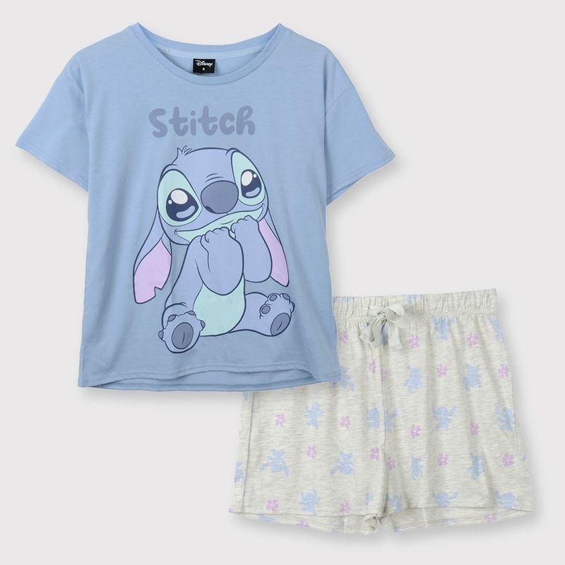 DISNEY - Pijama Corto Mujer Lilo y Stitch Celeste Disney