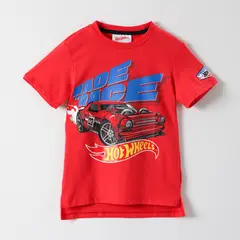 HOT WHEELS - Polera Manga Corta Niño Auto Rojo