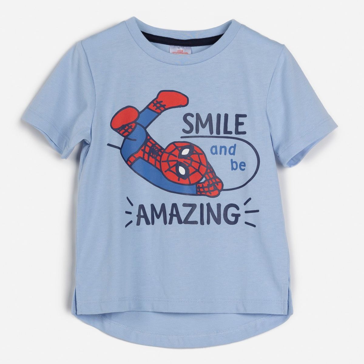 MARVEL - Polera Manga Corta Niño Smile Spiderman Celeste Marvel
