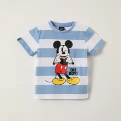 DISNEY - Polera Manga Corta Niño Rayas Mickey Celeste