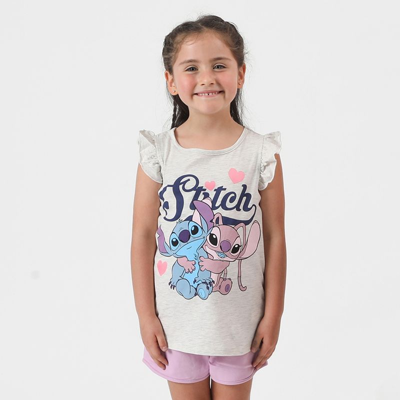 DISNEY - Polera Manga Corta Niña Love Lilo y Stitch Gris Marvel