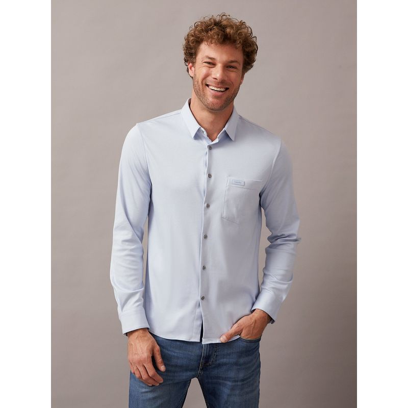 CALVIN KLEIN - Camisa Smooth Cotton Pocket Slim Azul Calvin Klein
