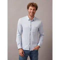 CALVIN KLEIN - Camisa Smooth Cotton Pocket Slim Azul