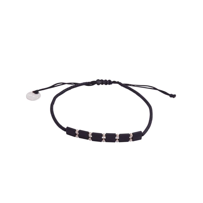 ZAZU - Pulsera Placa Fita Negra con Mostacillas de Plata