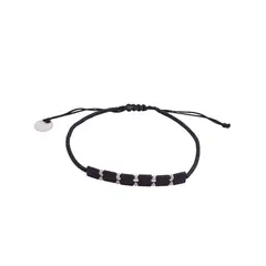 ZAZU - Pulsera Placa Fita Negra con Mostacillas de Plata