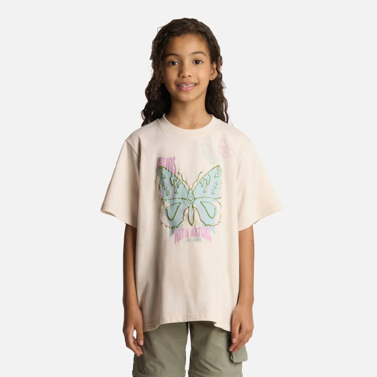 LIPPI - Polera Niña Butterfly Oversize T-Shirt Marfil Lippi