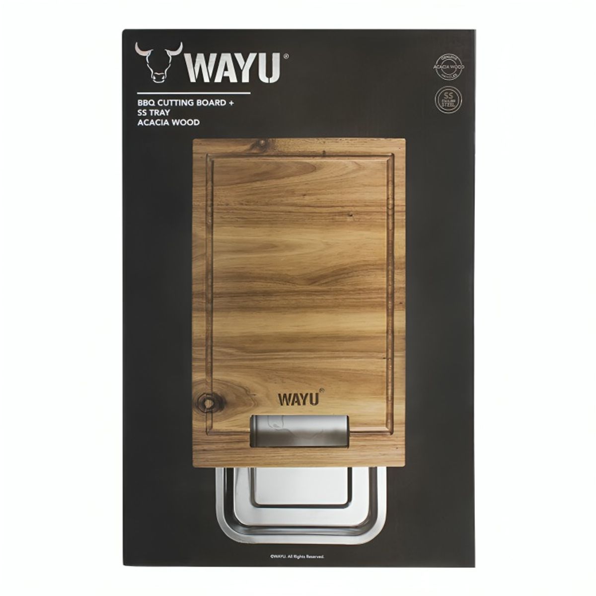 WAYU - TABLA MADERA  BANDEJA DE ACERO WAYU