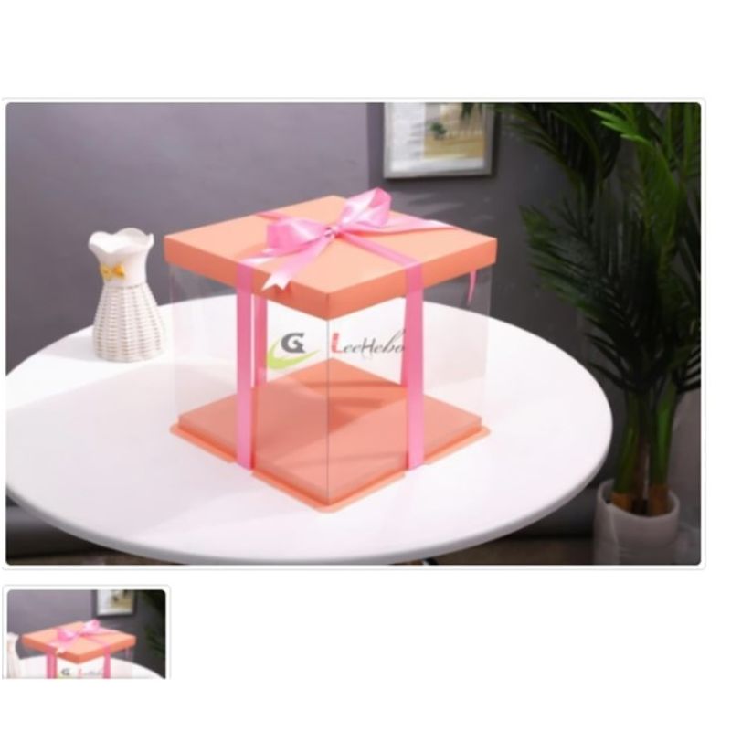 GENERICO - Caja P/Torta Trans C/Rosado 38cm (Sin Lazo) 5 Unidades