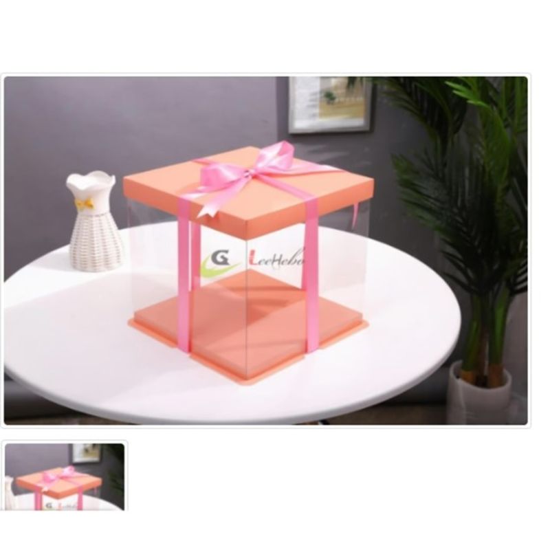 GENERICO - Caja P/Torta Trans C/Rosado 34cm (Sin Lazo) 5 Unidades