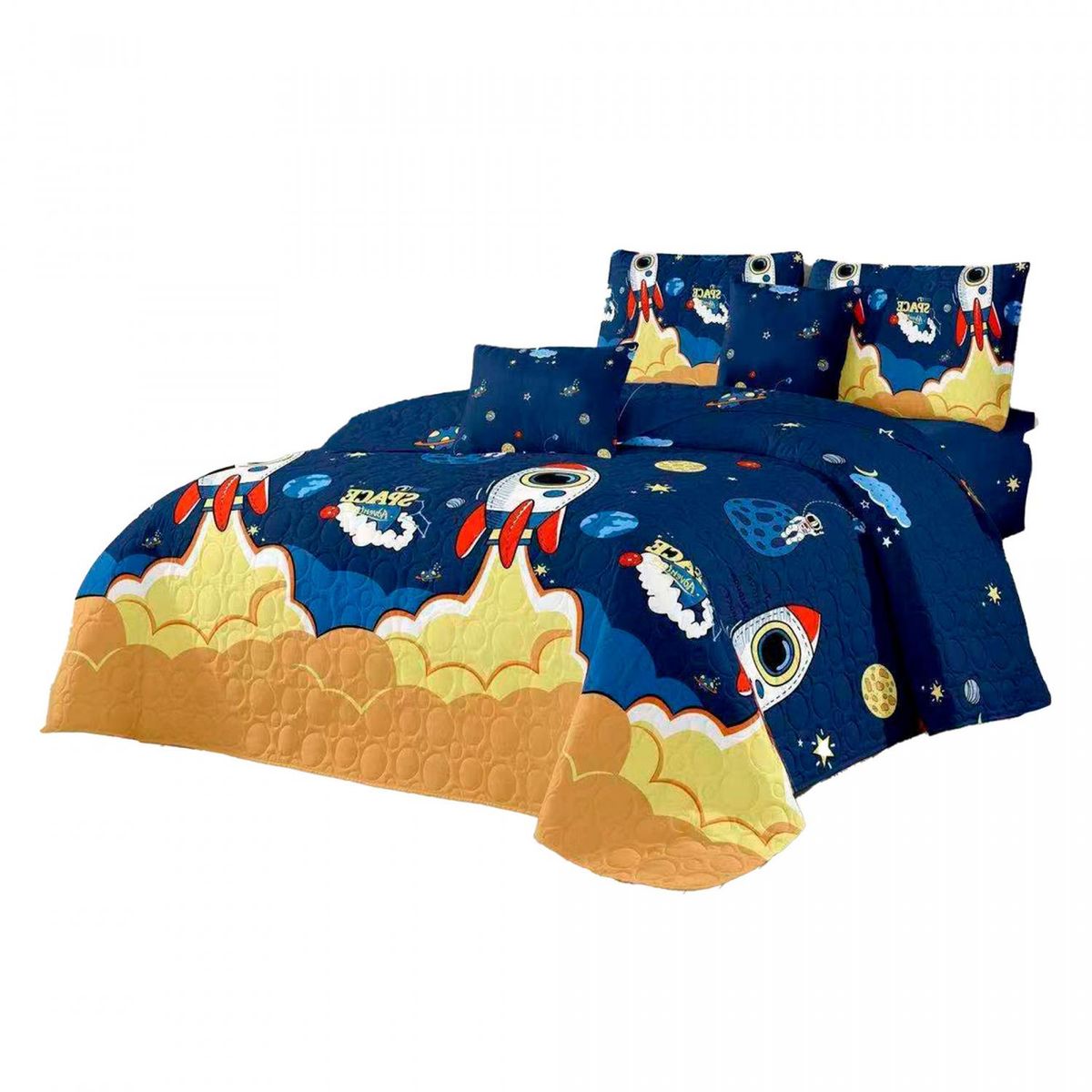 GENERICO - Cubrecama Quilt Verano 1.5 Plazas+funda 50x70 Space Azul 612