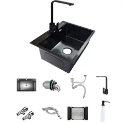 KUANGYE - Promoción Lavaplatos 68x45 Black+ Llave+ Dispensador