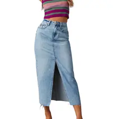 BLWOENS - Falda vaquero de medio busto para mujeres en verano - Azul