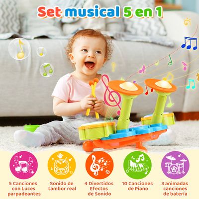 Imagen 2 del producto Juguete Batería Musical Niño Baqueta Platillo Micrófono 5en1