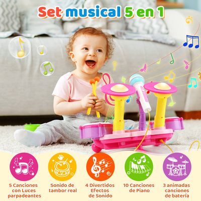 Imagen 2 del producto Juguete Batería Musical Niño Baqueta Platillo Micrófono 5en1