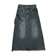 BLWOENS - Falda vaquero de medio busto para mujeres en verano - Azul