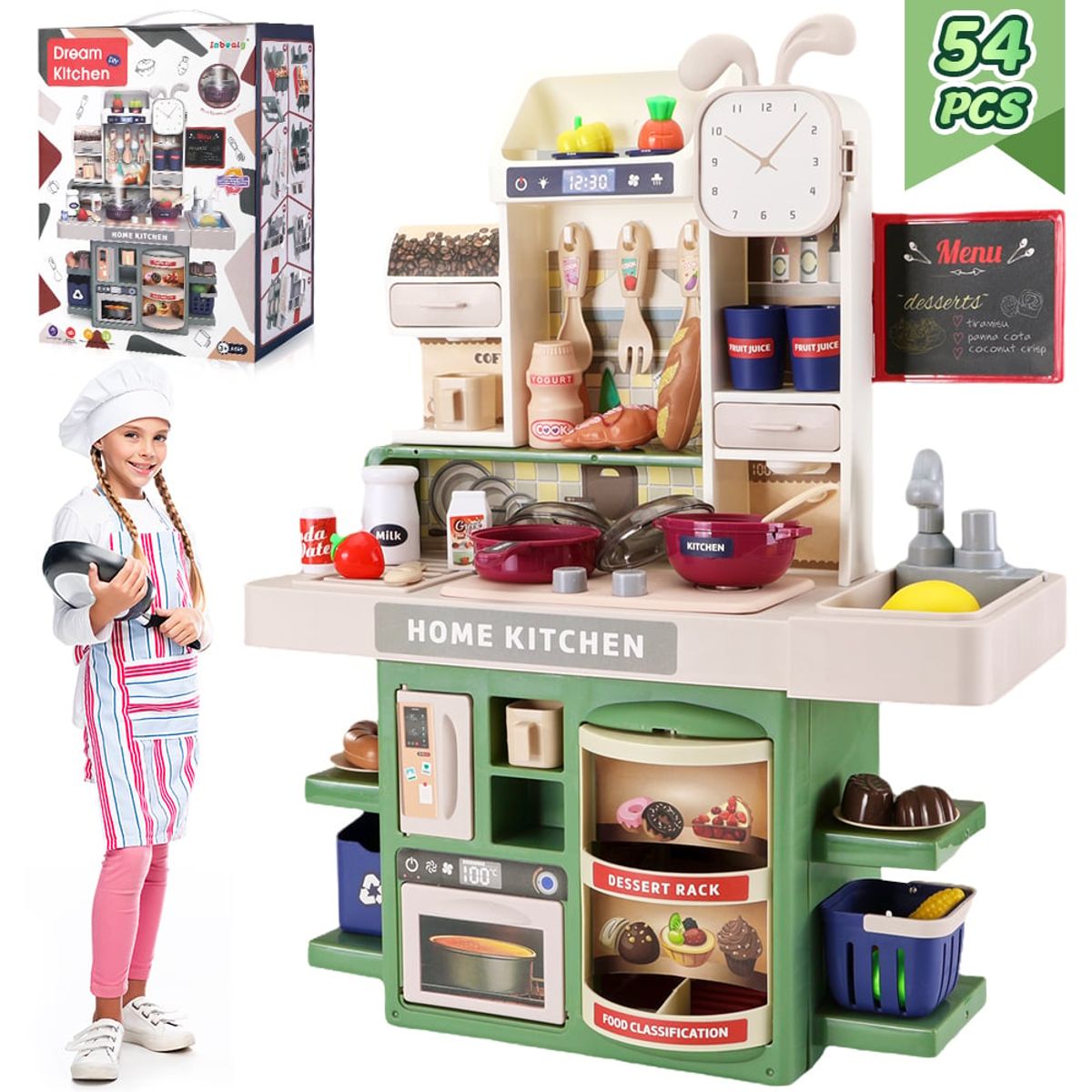 LUKOVEE - 54pzs Juguete Cocina Niños 45cm Luz Sonido Agua Vapor Spray