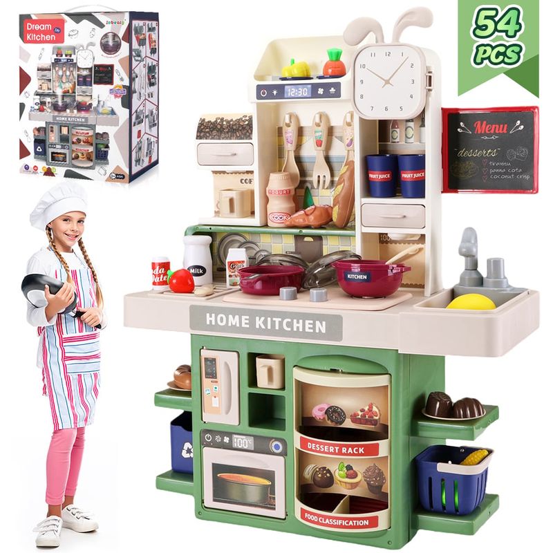 LUKOVEE - 54pzs Juguete Cocina Niños 45cm Luz Sonido Agua Vapor Spray