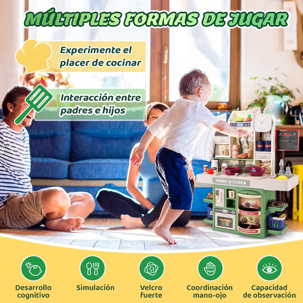 LUKOVEE - 54pzs Juguete Cocina Niños 45cm Luz Sonido Agua Vapor Spray
