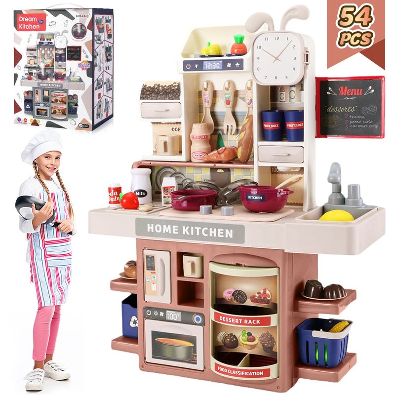 LUKOVEE - 54pzs Juguete Cocina Niños 45cm Luz Sonido Agua Vapor Spray