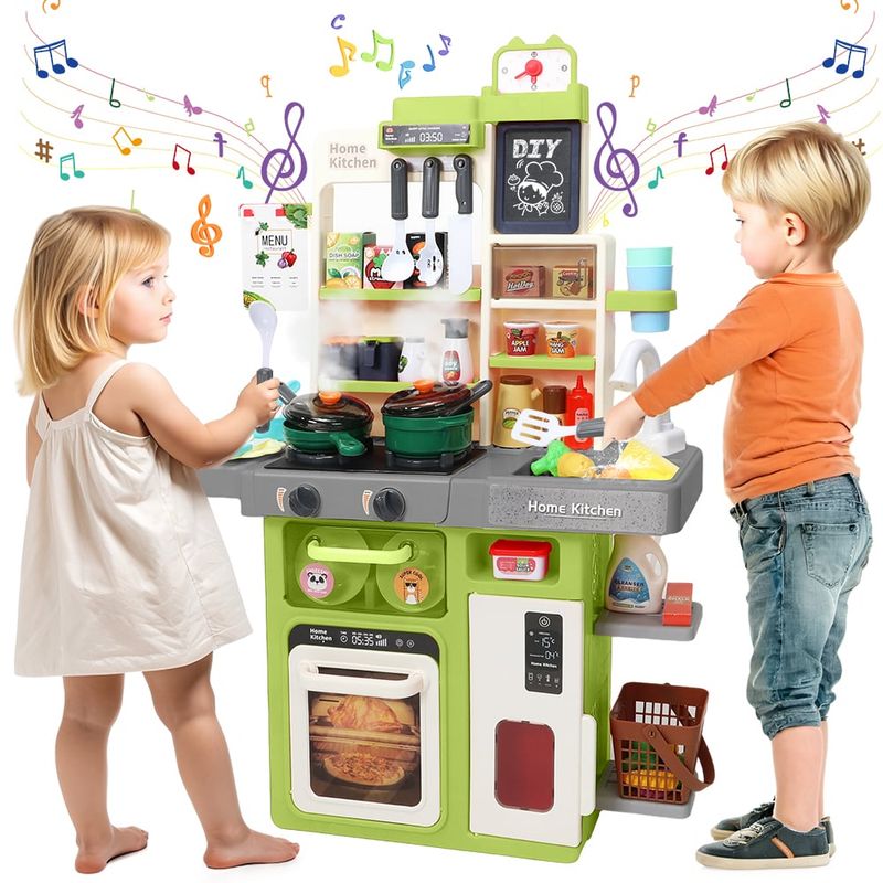 LUKOVEE - 63pzs Juguete Cocina Niños 80cm Luz Sonido Agua Vapor Spray