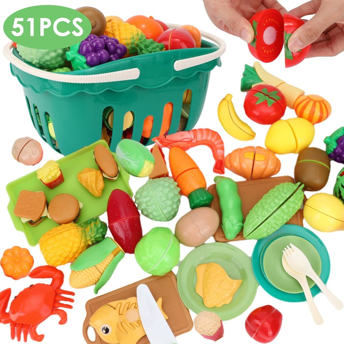 LUKOVEE - Juguete De Corte De Cocina De Frutas Y Verduras 51 Piezas