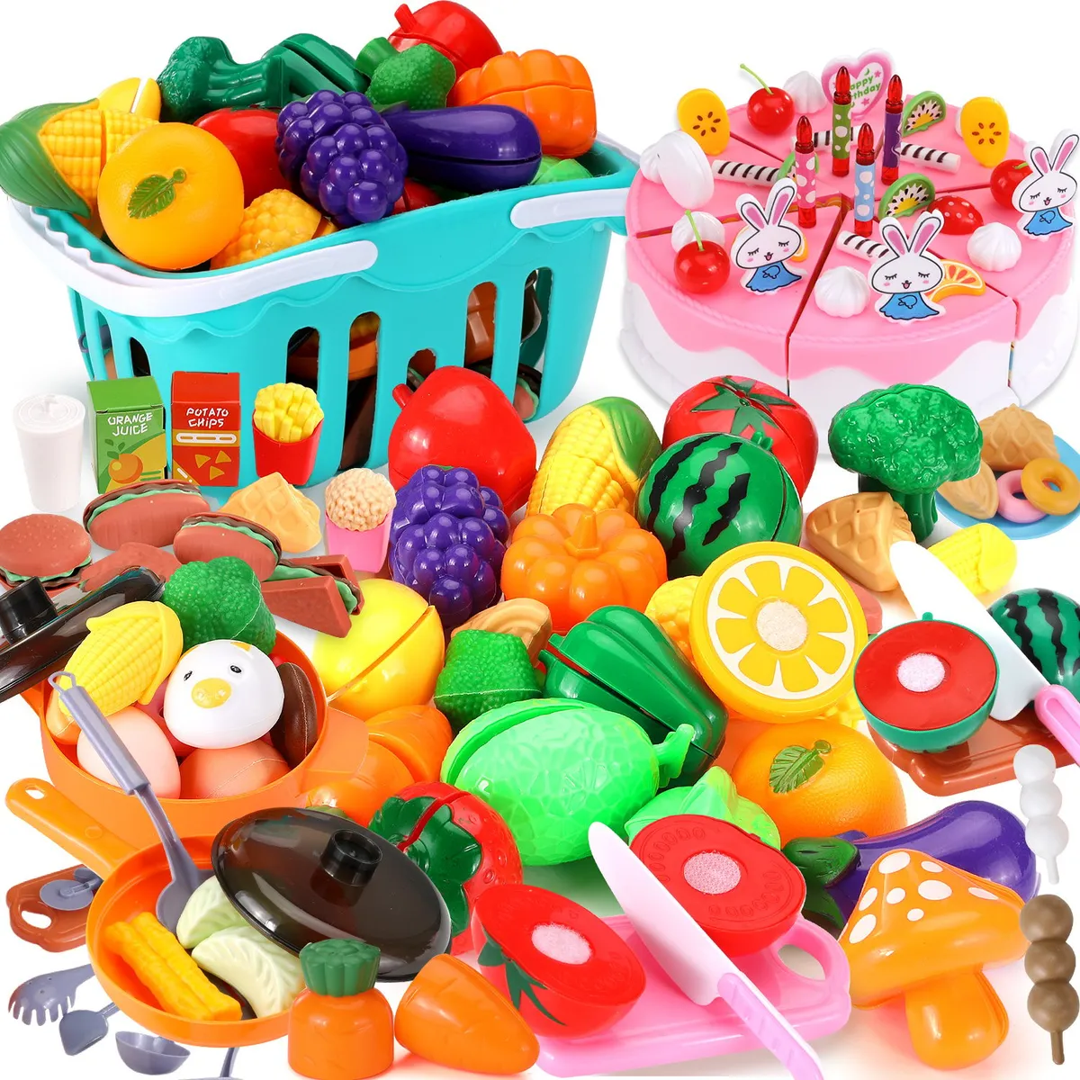 LUKOVEE - Comida De Juguete 111 Piezas Juego De Cocina Pastel Niños