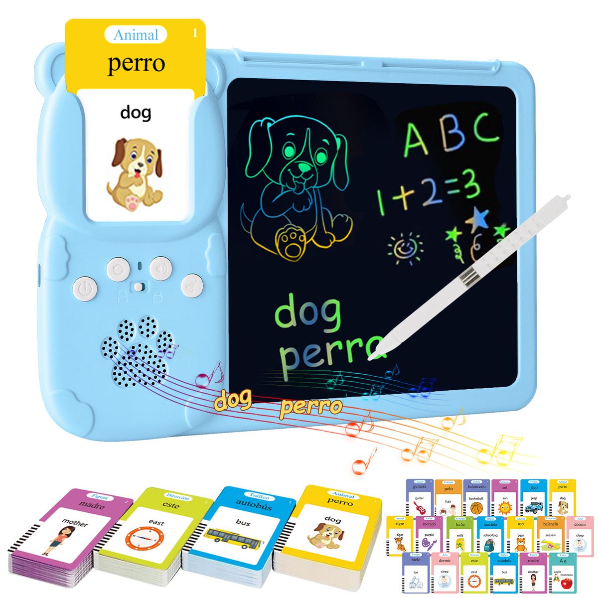 LUKOVEE - Tablero Didáctico Con 255 Tarjetas Español-inglés Para Niños