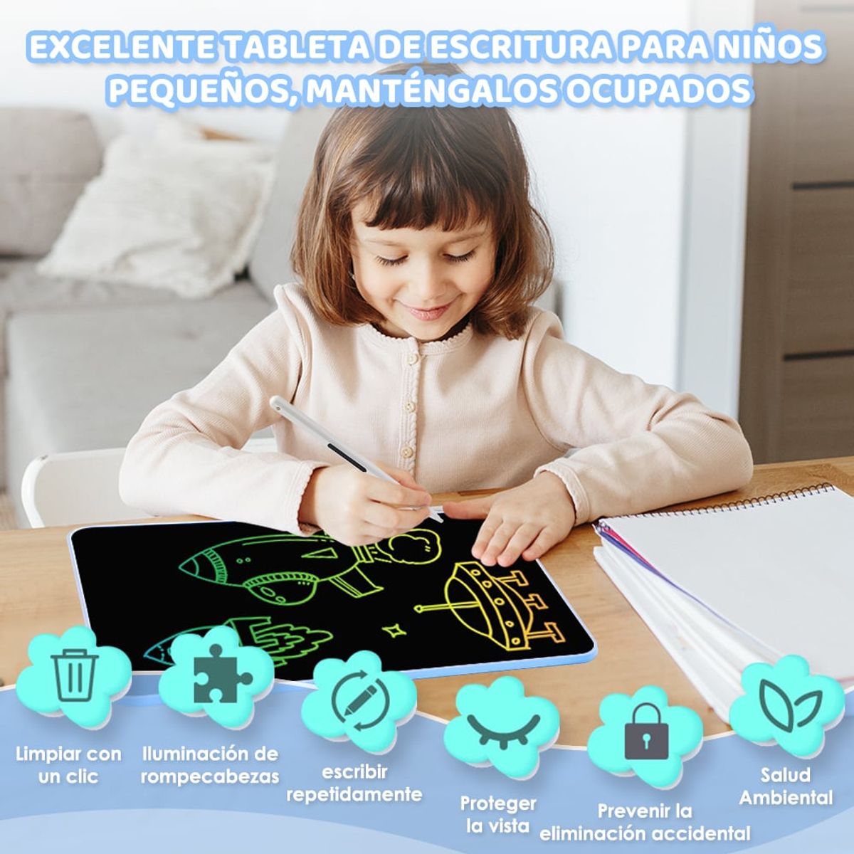 LUKOVEE - Pizarra Mágica Tablet Dibujo Lcd 16 Recargable Juguete Niños
