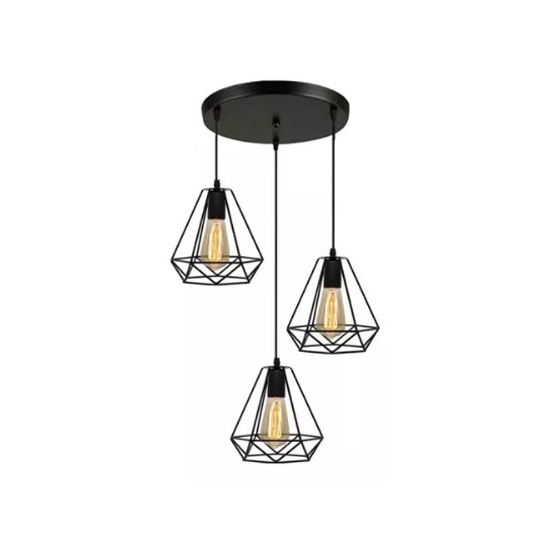 GENERICO - Lampara De Hierro Triple Colgante Vintage Diamante