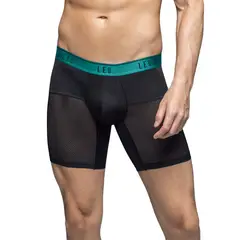 LEO - Bóxer medio de secado rápido con mallas transpirables en microfibra 033272N Negro Con Verde Oscuro