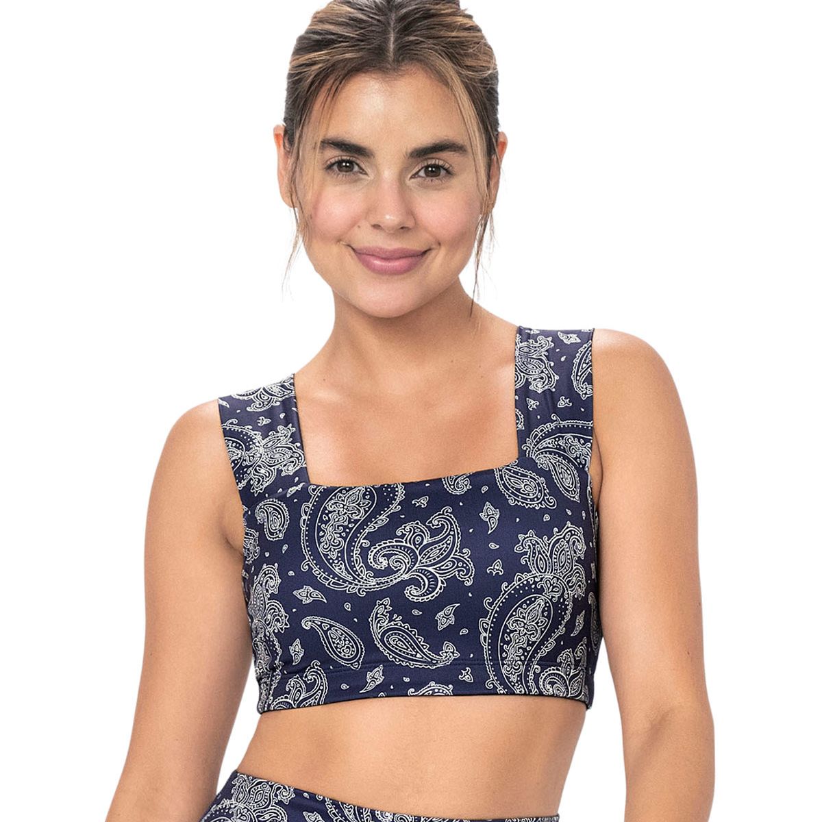 LEONISA - Top deportivo con tecnología BIO-PET escote cuadrado y breteles anchos 195383 Estampado Arabescos