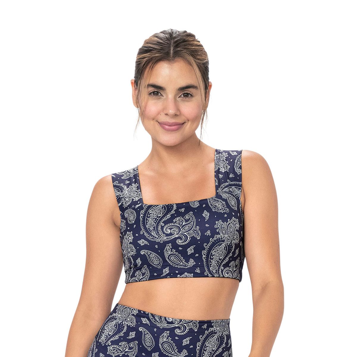 LEONISA - Top deportivo con tecnología BIO-PET escote cuadrado y breteles anchos 195383 Estampado Arabescos