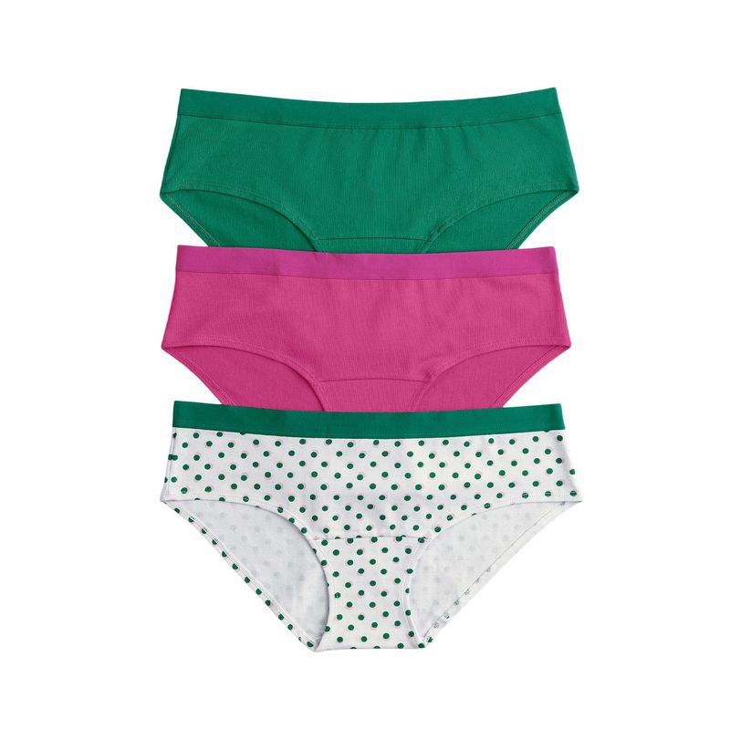 LEONISA - Pack x 3 calzones estilo pantaleta en algodón 62310X3 Bolas Verdes / Verde / Fucsia