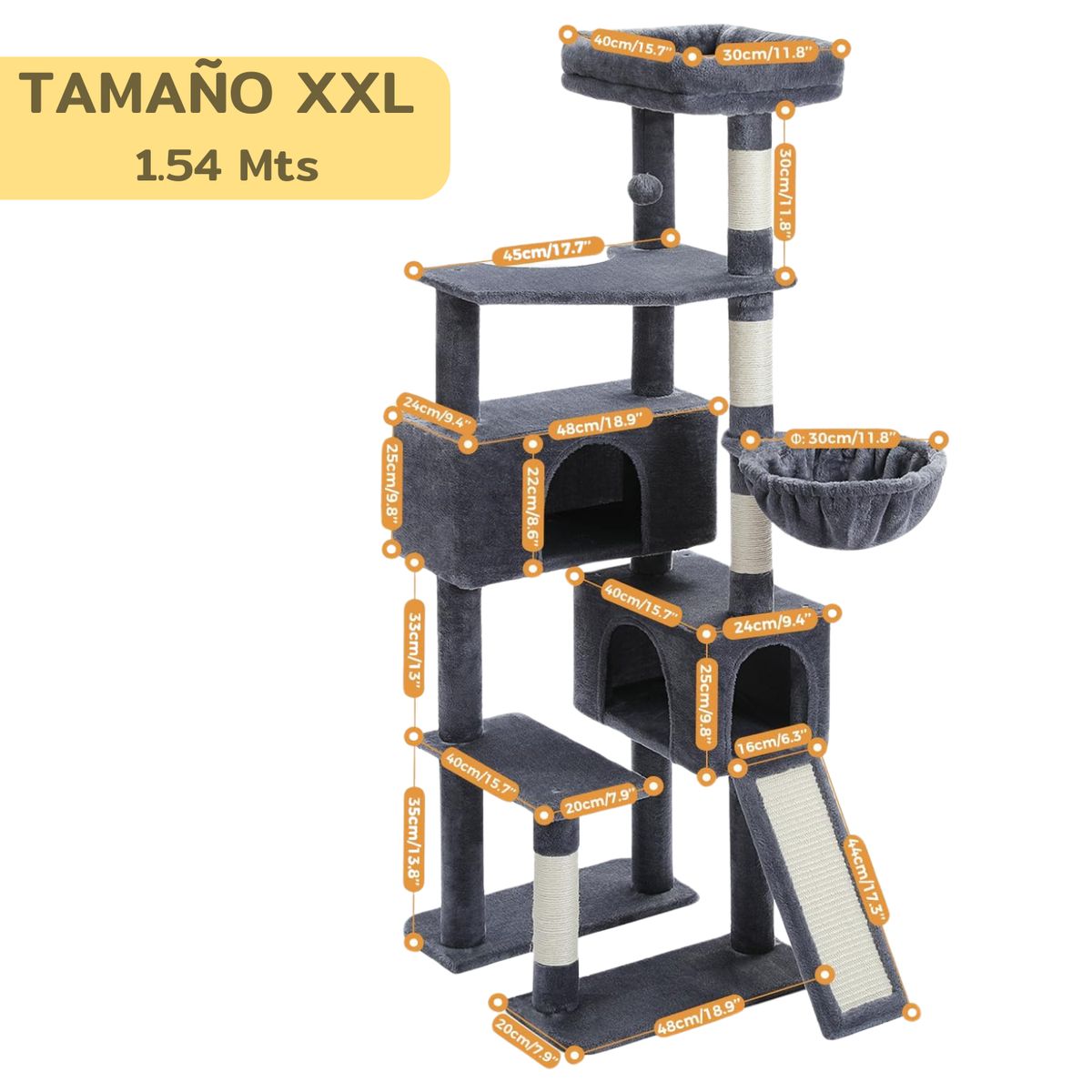 PETWOOW - Torre rascador para gatos XXL gimnasio árbol con hamaca