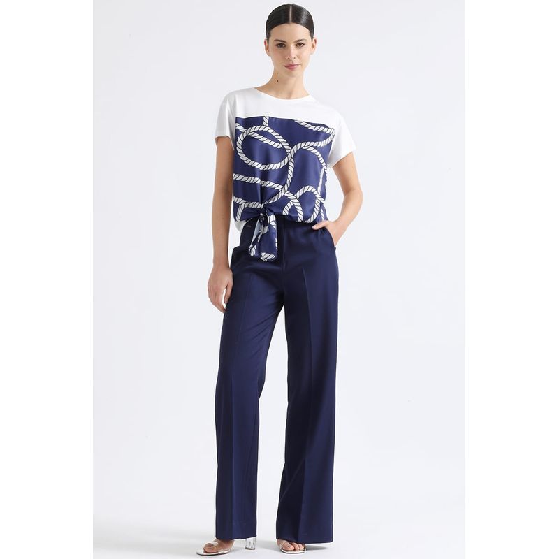 LIOLA - Pantalon Recto Basico, Tiro Alto, Azul Liola