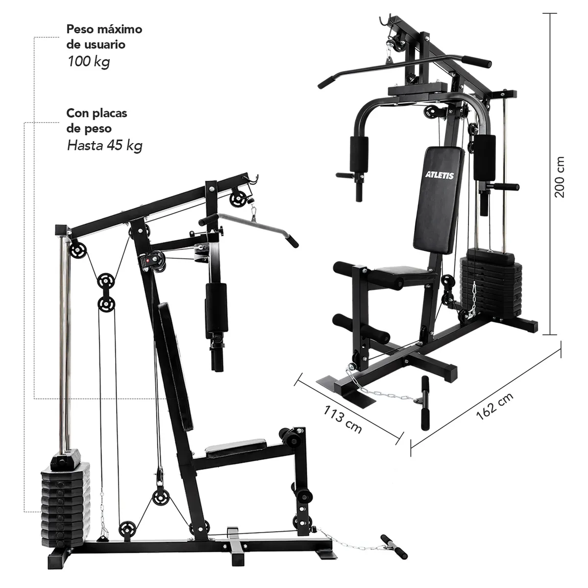 ATLETIS - Home Gym Multifuncional Xtreme Force 45 kg con Poleas