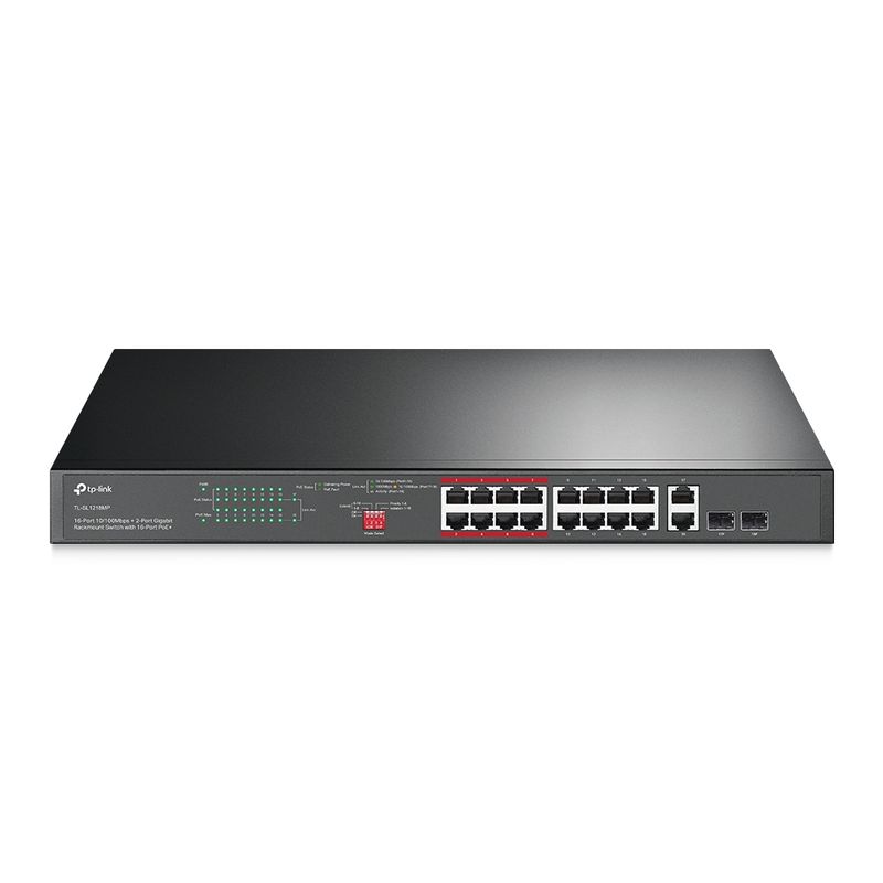 TP LINK - Switch 16 Puertos PoE 10/100 Mbps + 2 PoE Gigabit + 2 SFP Gigabit