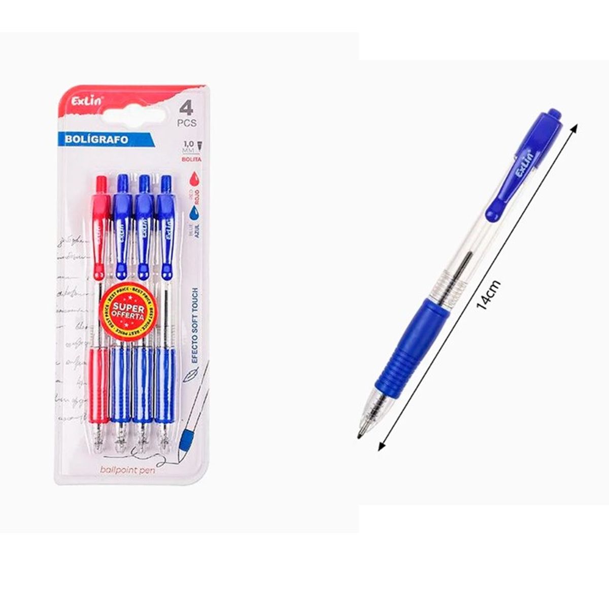 GENERICO - Bolígrafo Simples 4 pcs Azul y Rojo