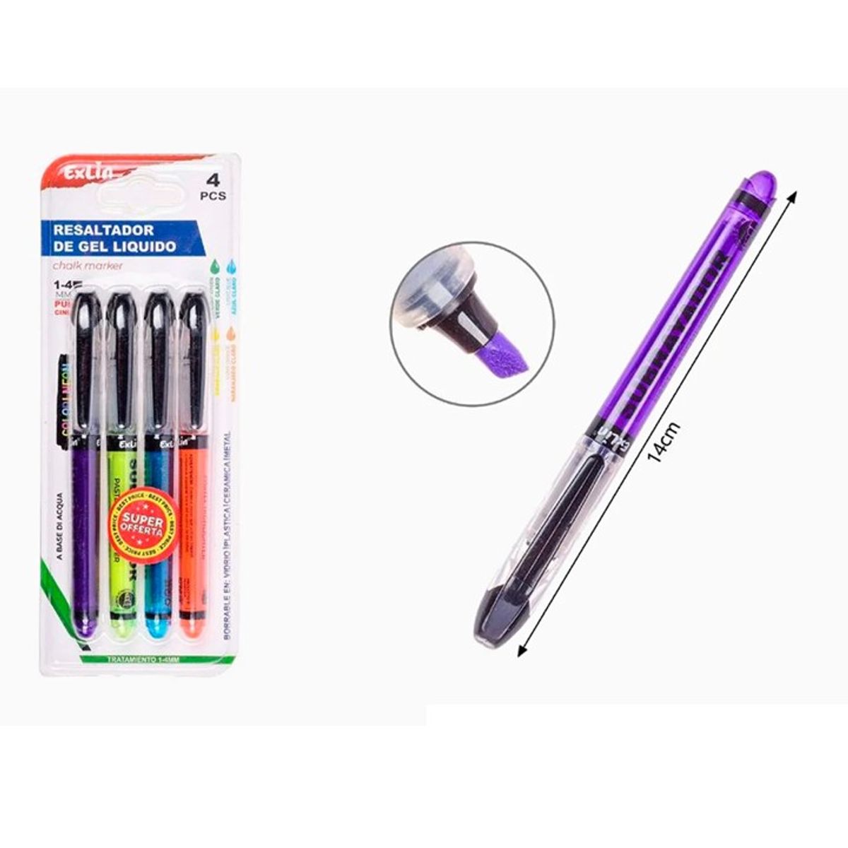 GENERICO - Resaltador de Gel Líquido 4 pcs surtidos