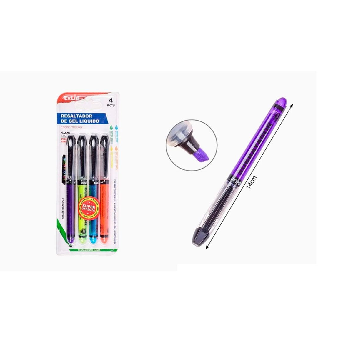 GENERICO - Resaltador de Gel Líquido 4 pcs surtidos