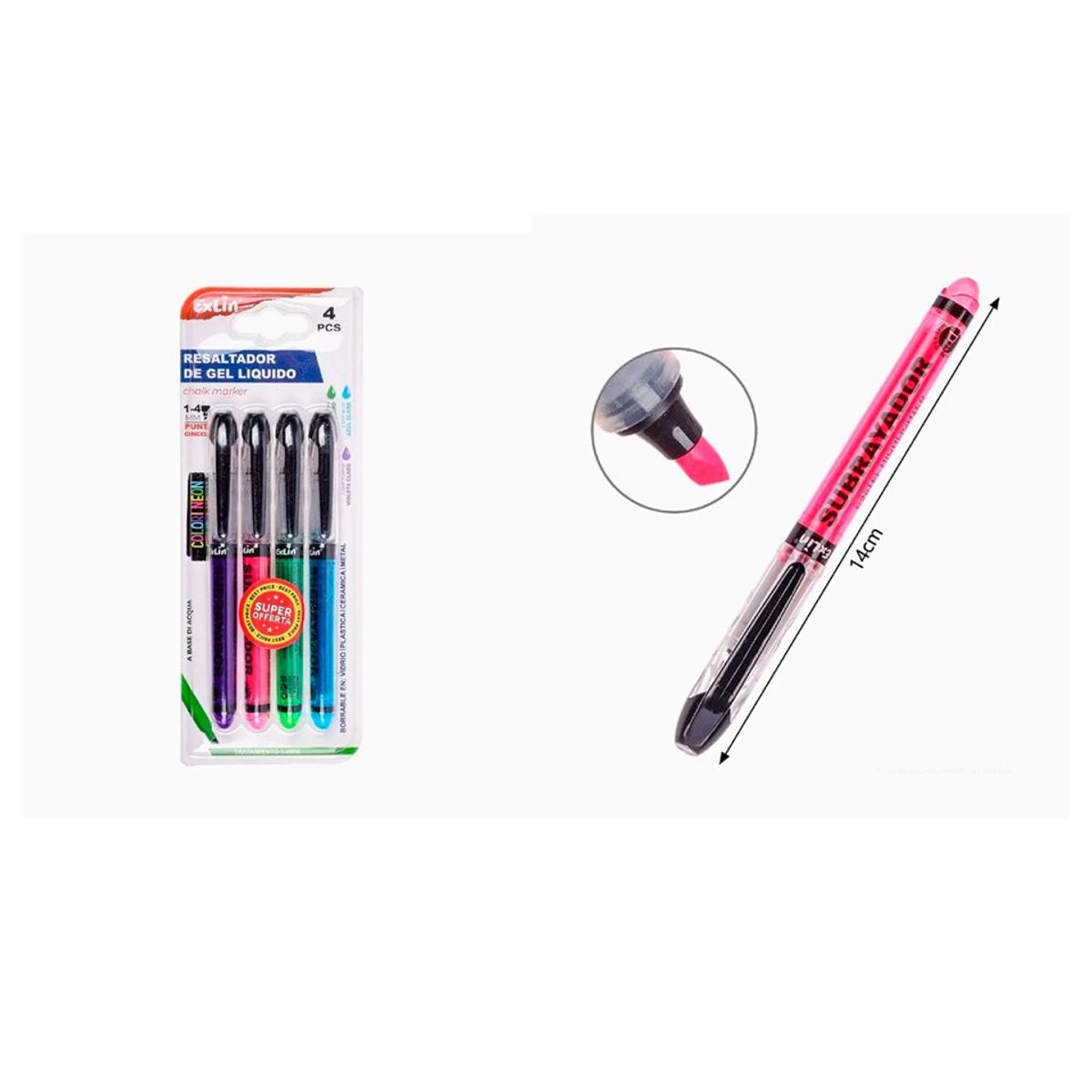 GENERICO - Resaltador de Gel Líquido 4 pcs Surtidos