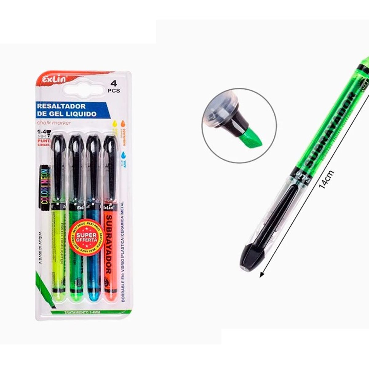 GENERICO - Resaltador de Gel Líquido 4pcs surtidos