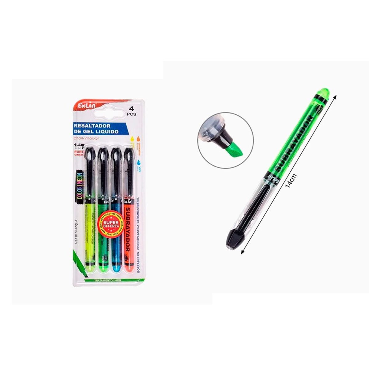 GENERICO - Resaltador de Gel Líquido 4pcs surtidos