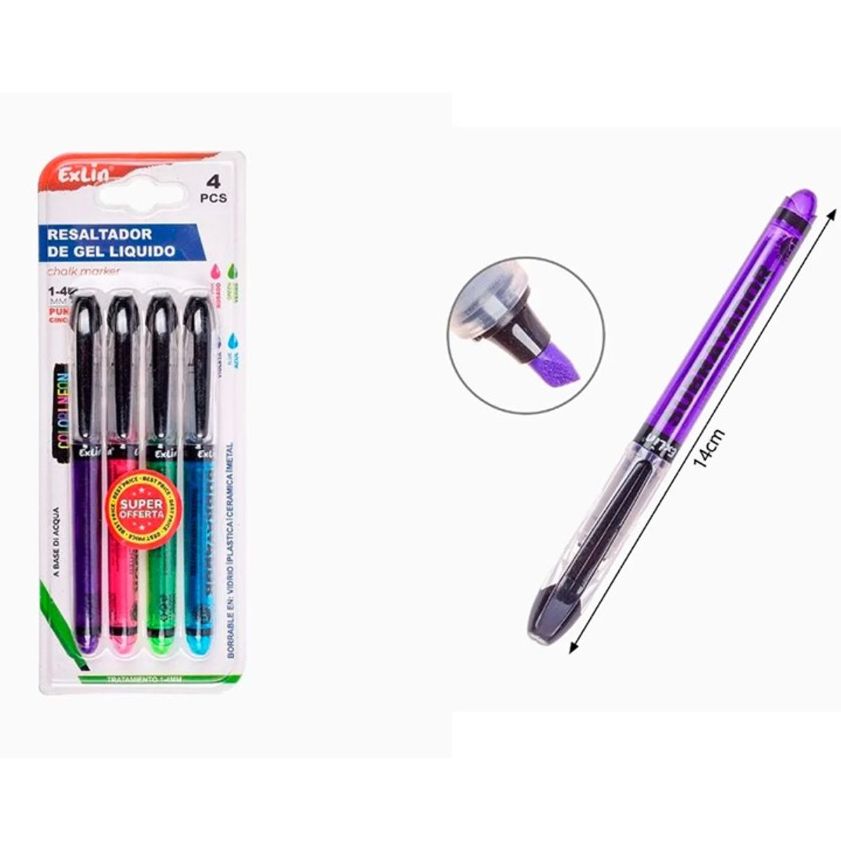 GENERICO - Resaltador Líquido 4 pcs Surtidos