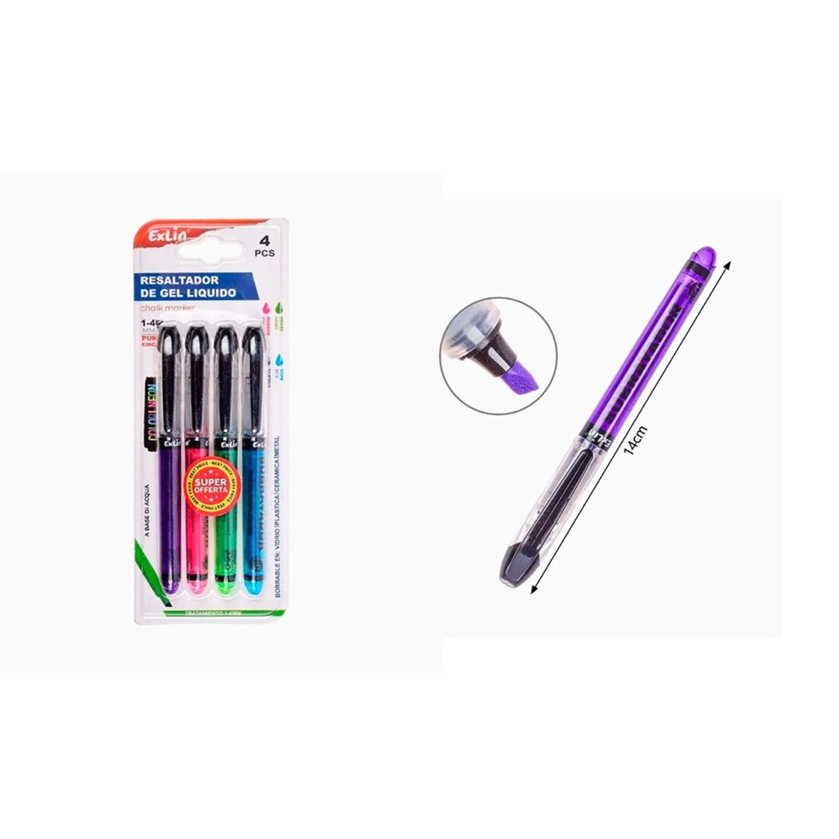 GENERICO - Resaltador Líquido 4 pcs Surtidos