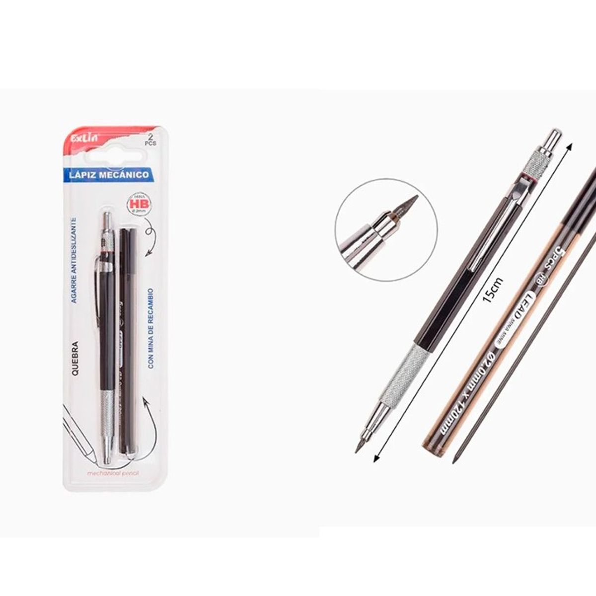 GENERICO - Portaminas de Succión Hb Negro 2pcs